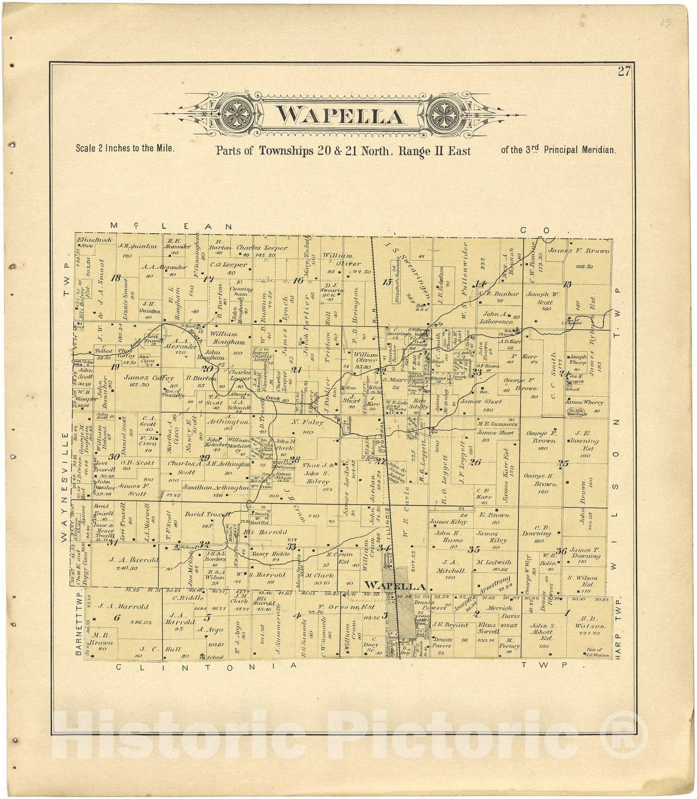 Historic 1894 Map - Plat Book of De WITT County, Illinois - Wapella