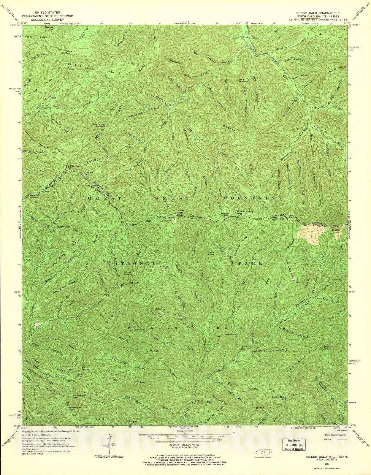 Historic 1935 Map - North Carolina. - Scale 1:24,000 (1964) - Silers Bald