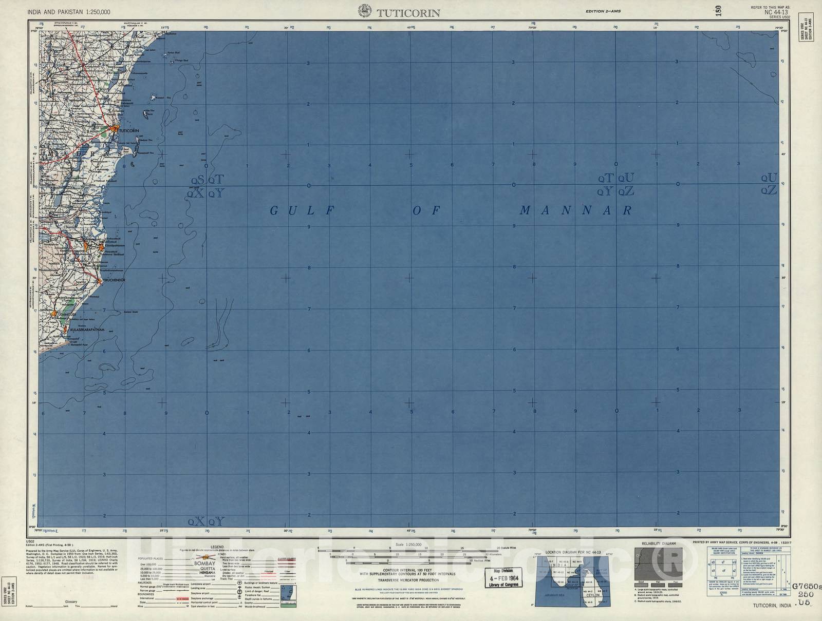 Historic 1955 Map - India and Pakistan 1:250,000. - Tuticorin, 1959