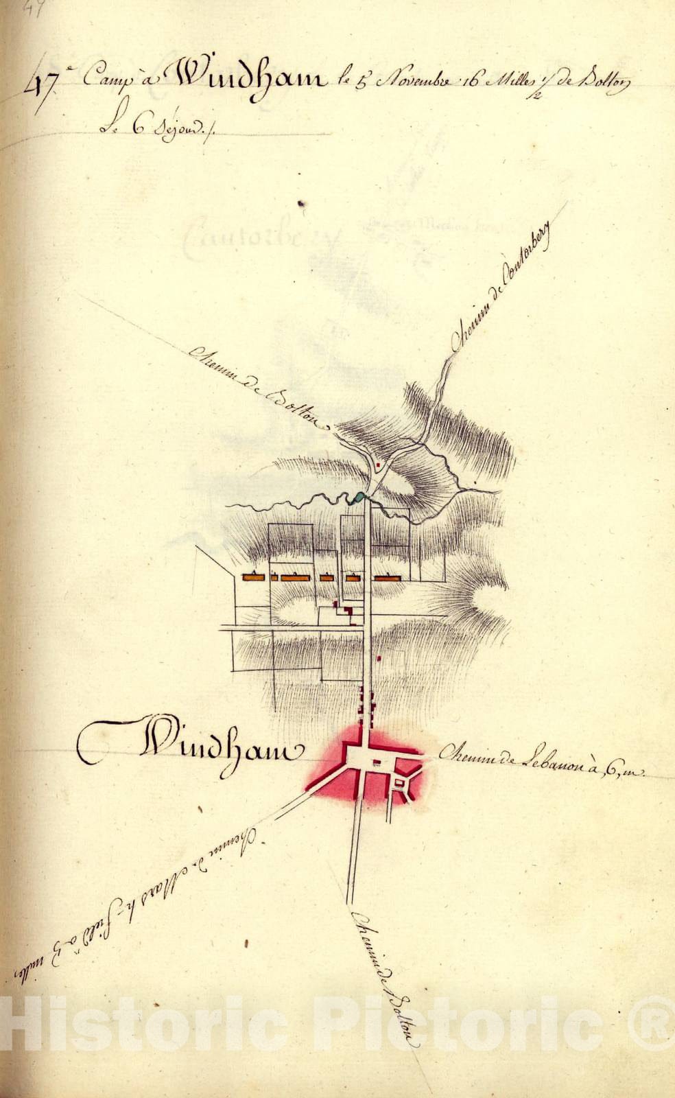 Historic 1782 Map - AmÃ©rique campagne. - Camp a Windham