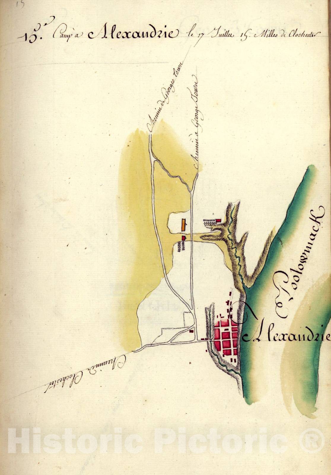 Historic 1782 Map - AmÃ©rique campagne. - Camp a Alexandrie