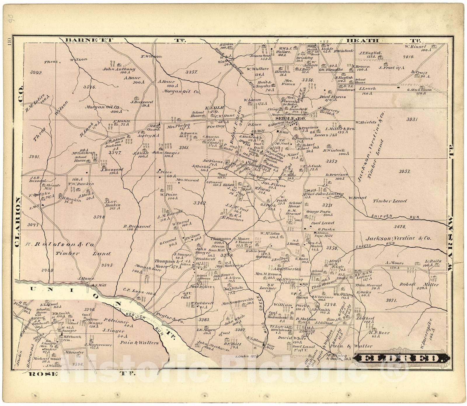 Historic 1878 Map - Atlas of Jefferson County, Pennsylvania - Eldred