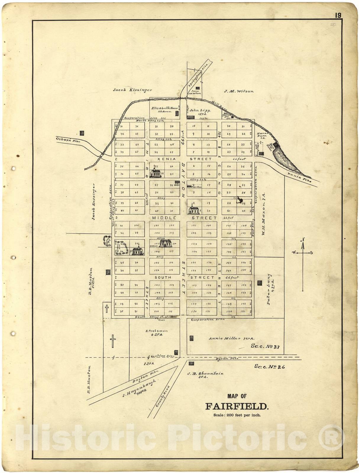 Historic 1896 Map - Riddell's Greene County Atlas, 1896. - Map of Fairfield - Riddell's Atlas of Greene County, Ohio :