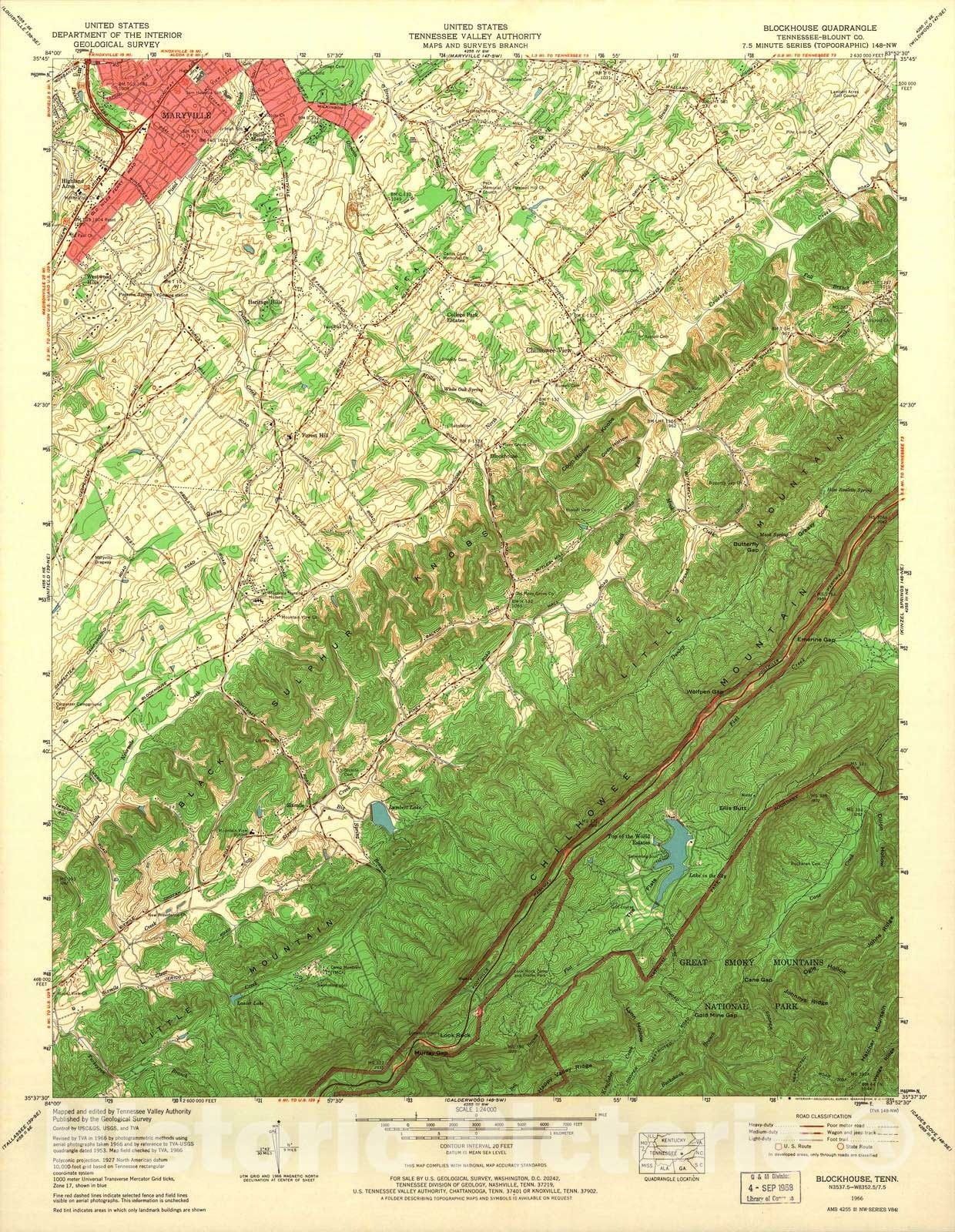 Historic 1935 Map - Tennessee. - Scale 1:24,000 (1966) - Blockhouse