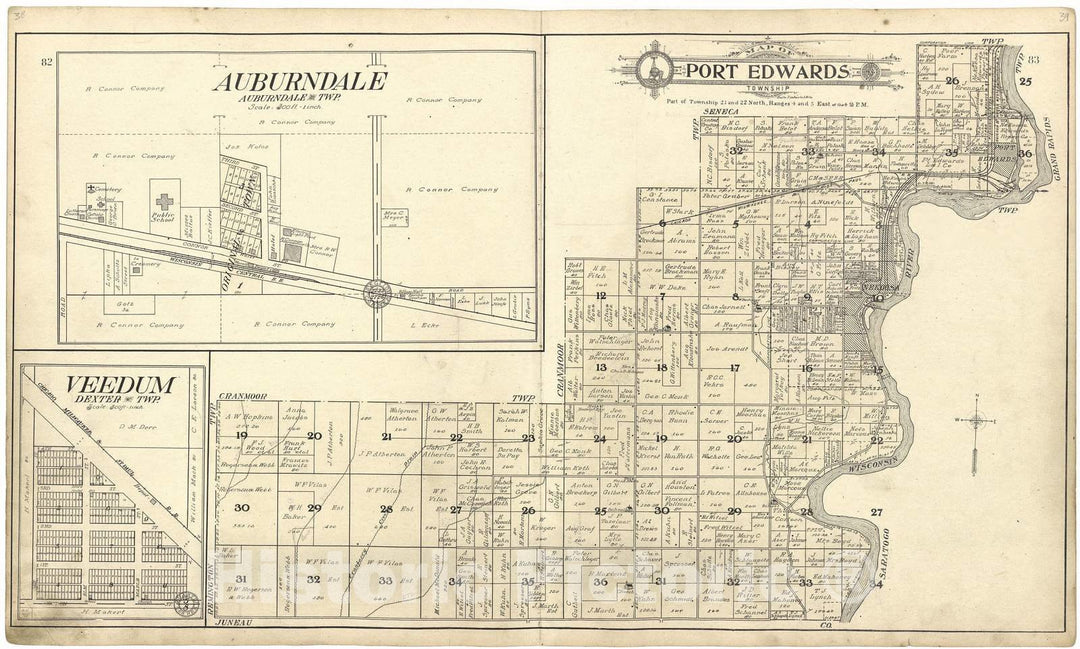Historic 1909 Map - Standard Atlas of Wood County, Wisconsin - Map of Port Edwards Township