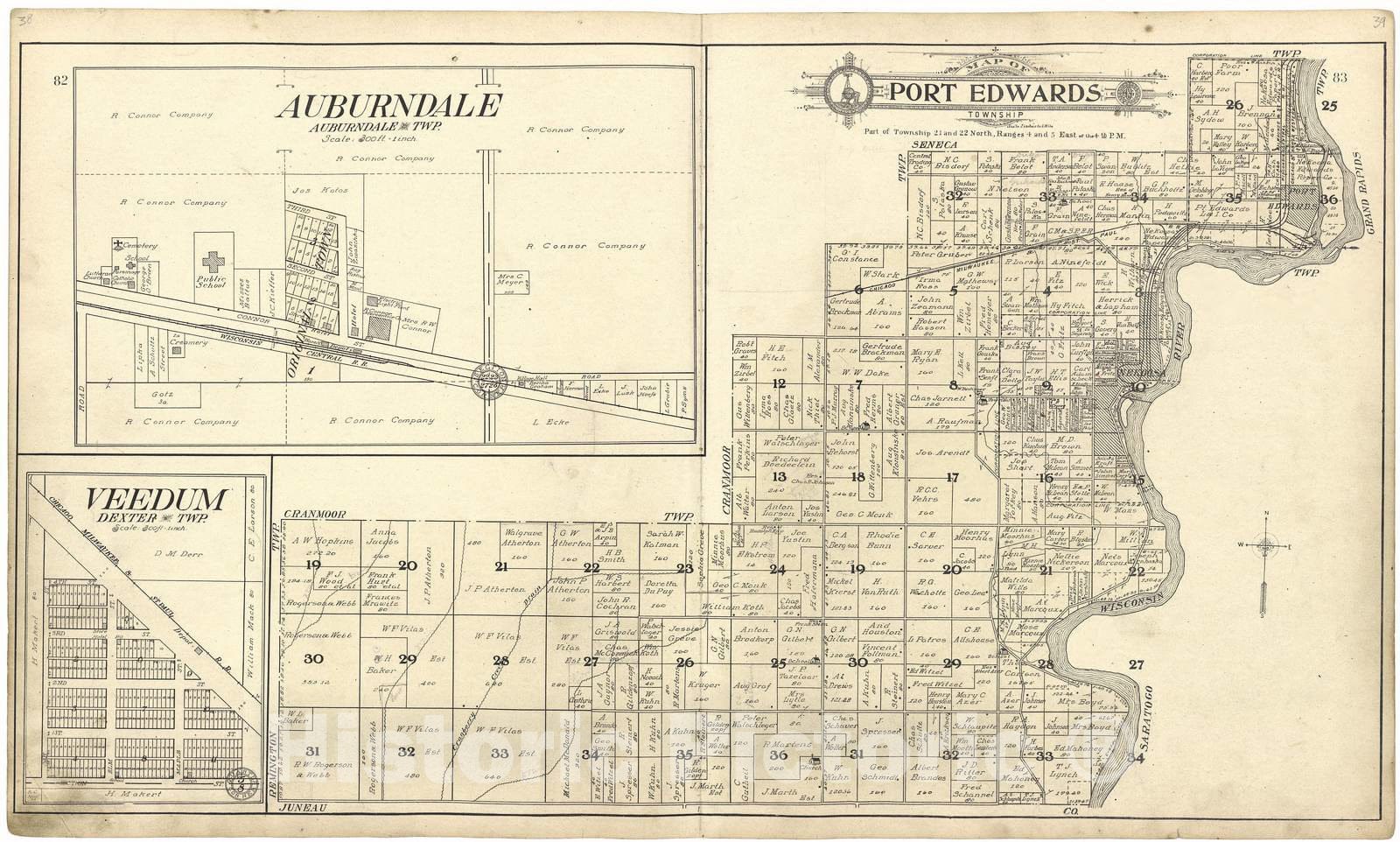 Historic 1909 Map - Standard Atlas of Wood County, Wisconsin - Map of Port Edwards Township