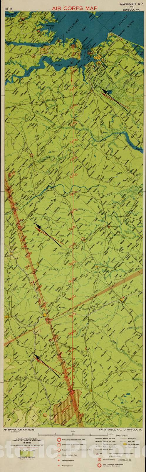 Historic 1924 Map - Aeronautical Strip maps of The United States. - No. 18, 1929 - rev. Mar. 1932 - Air Corps map