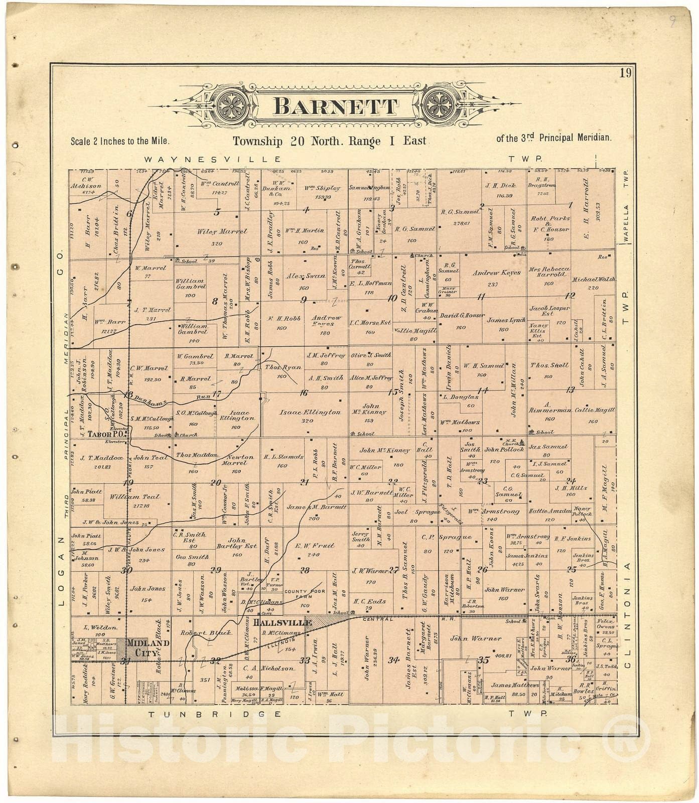Historic 1894 Map - Plat Book of De WITT County, Illinois - Barnett