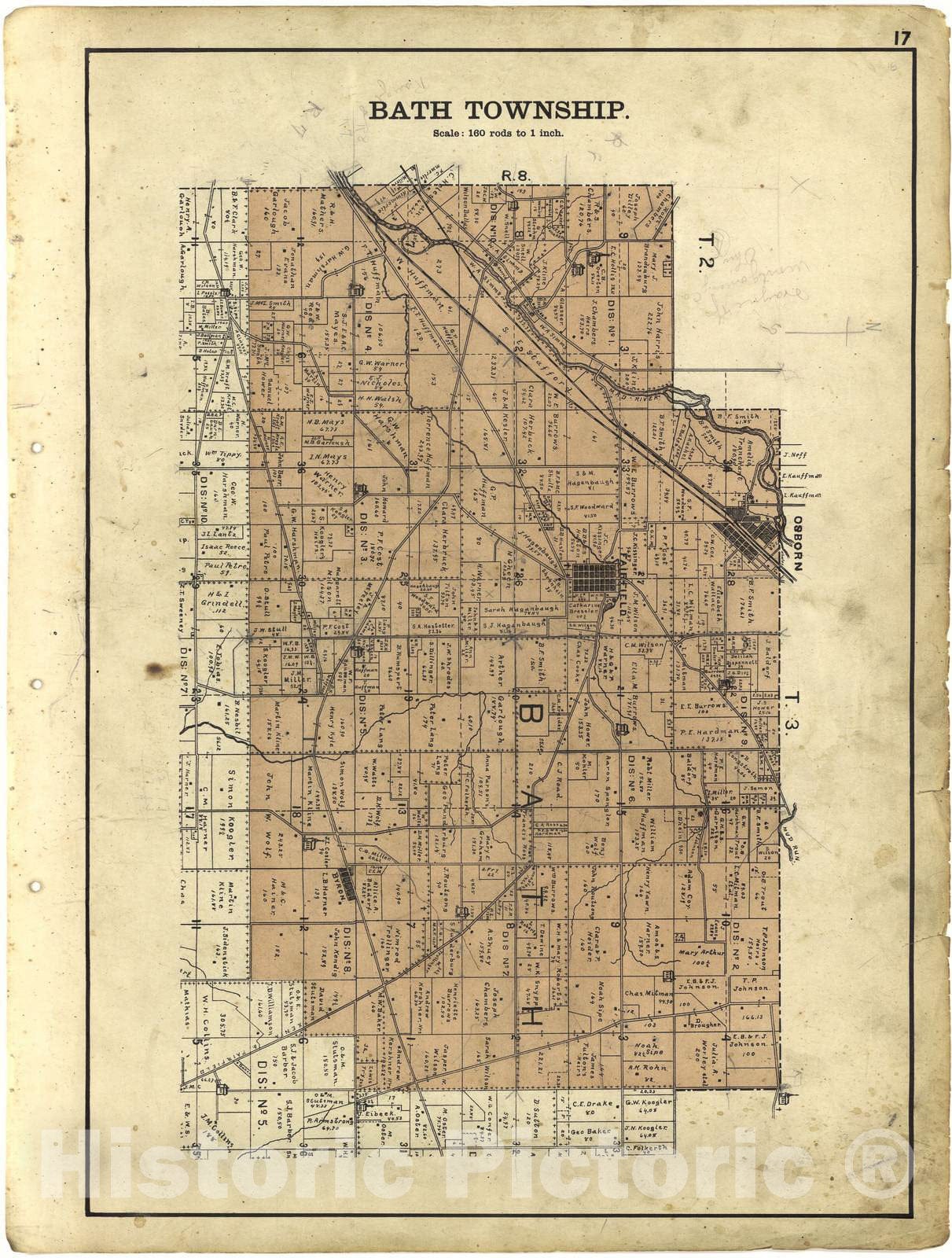 Historic 1896 Map - Riddell's Greene County Atlas, 1896. - Bath Township - Riddell's Atlas of Greene County, Ohio :