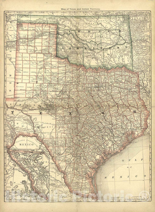 Historic 1881 Map - Historical Hand-Atlas, Illustrated - Map of Texas and Indian Territory - Historical Hand Atlas, Illustrated, General & Local