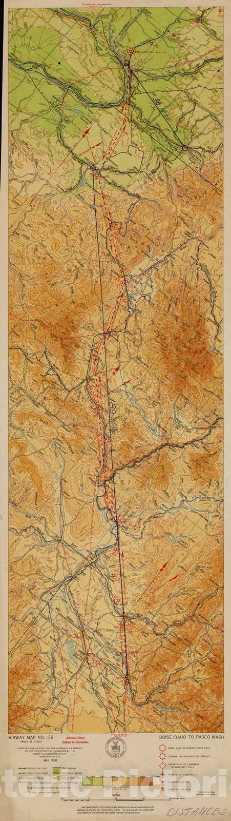 Historic 1924 Map - Aeronautical Strip maps of The United States. - No. 136, 1930 - Air Corps map