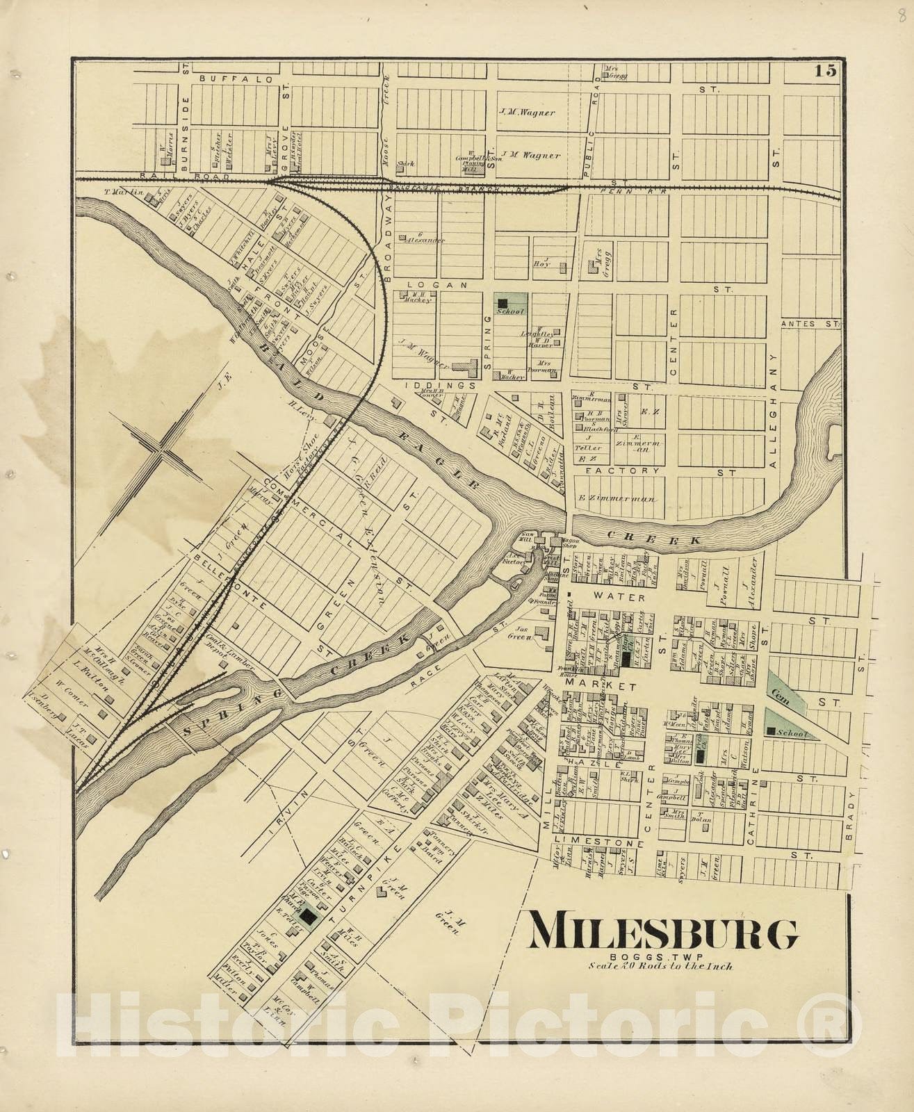 Historic 1874 Map - Atlas of Centre County, Pennsylvania - Milesburg
