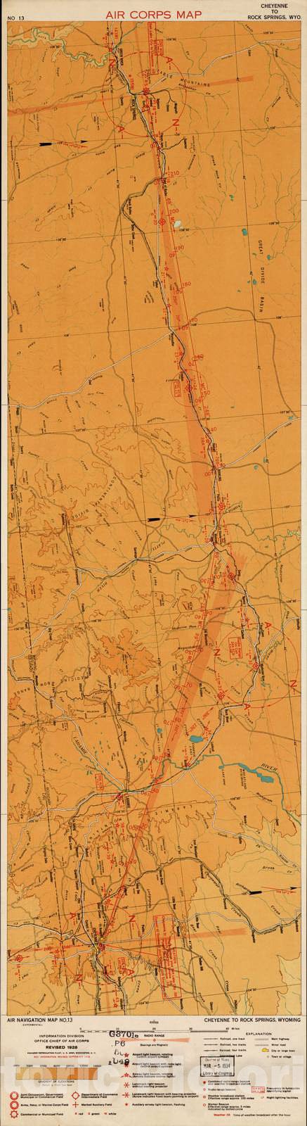 Historic 1924 Map - Aeronautical Strip maps of The United States. - No. 13, 1928 - rev. Sept. 1932 - Air Corps map