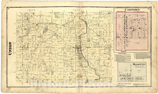 Historic 1871 Map - Atlas of Miami Co, Ohio - Union; Casstown; Miami City - Atlas of Miami County, Ohio