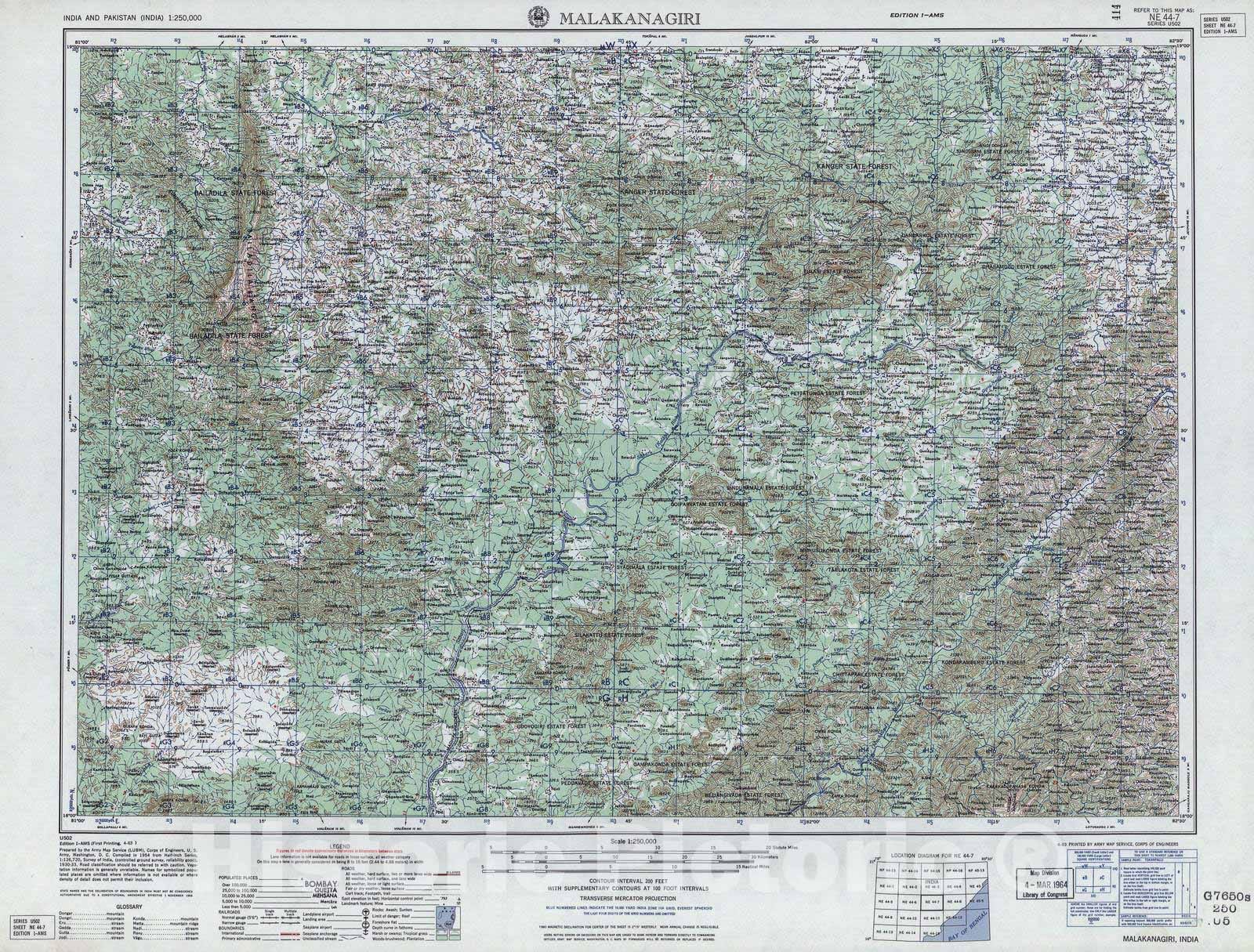 Historic 1955 Map - India and Pakistan 1:250,000. - Malakanagiri, 1963