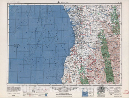 Historic 1955 Map - India and Pakistan 1:250,000. - Navsari, 1956