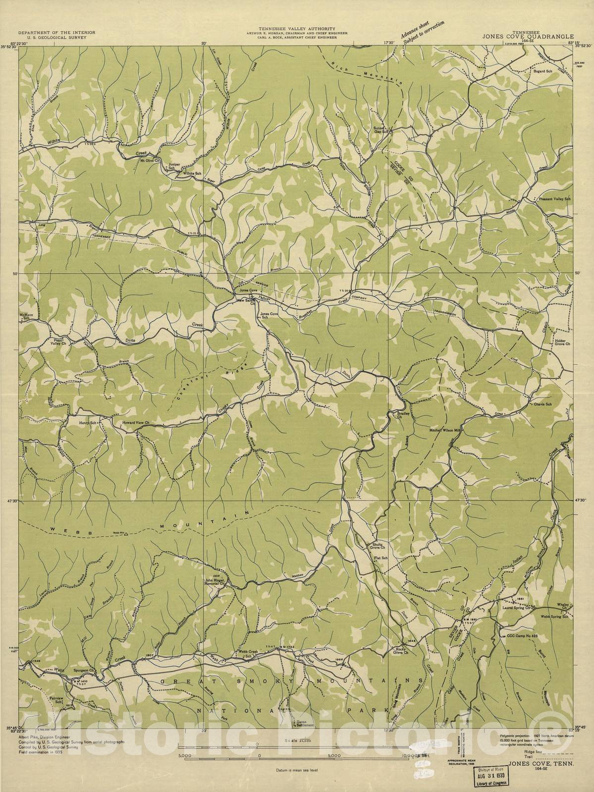Historic 1935 Map - Tennessee. - Scale 1:24,000 (1935) - Jones Cove
