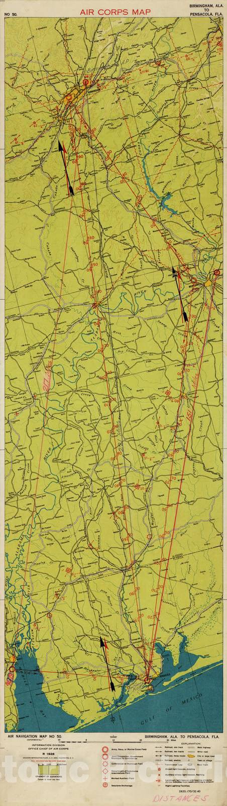 Historic 1924 Map - Aeronautical Strip maps of The United States. - No. 50, 1928 - rev. Mar. 1932 - Air Corps map
