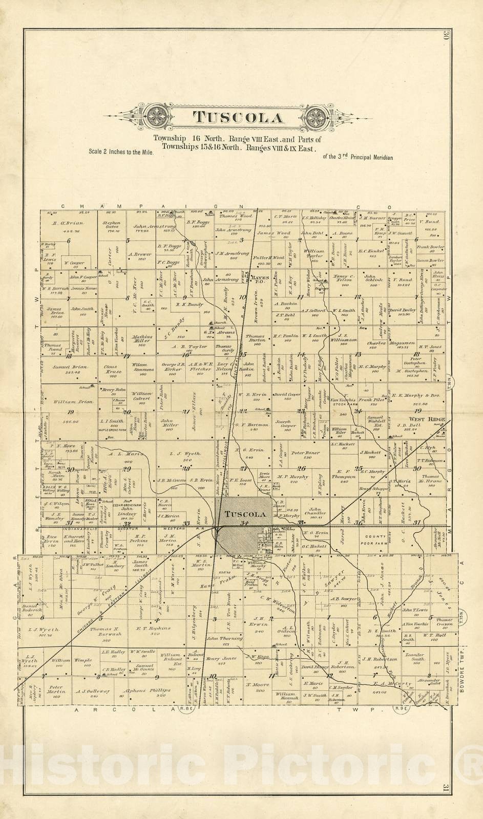 Historic 1893 Map - Plat Book of Douglas Co, Illinois - 30: Tuscola - Plat Book of Douglas County, Illinois