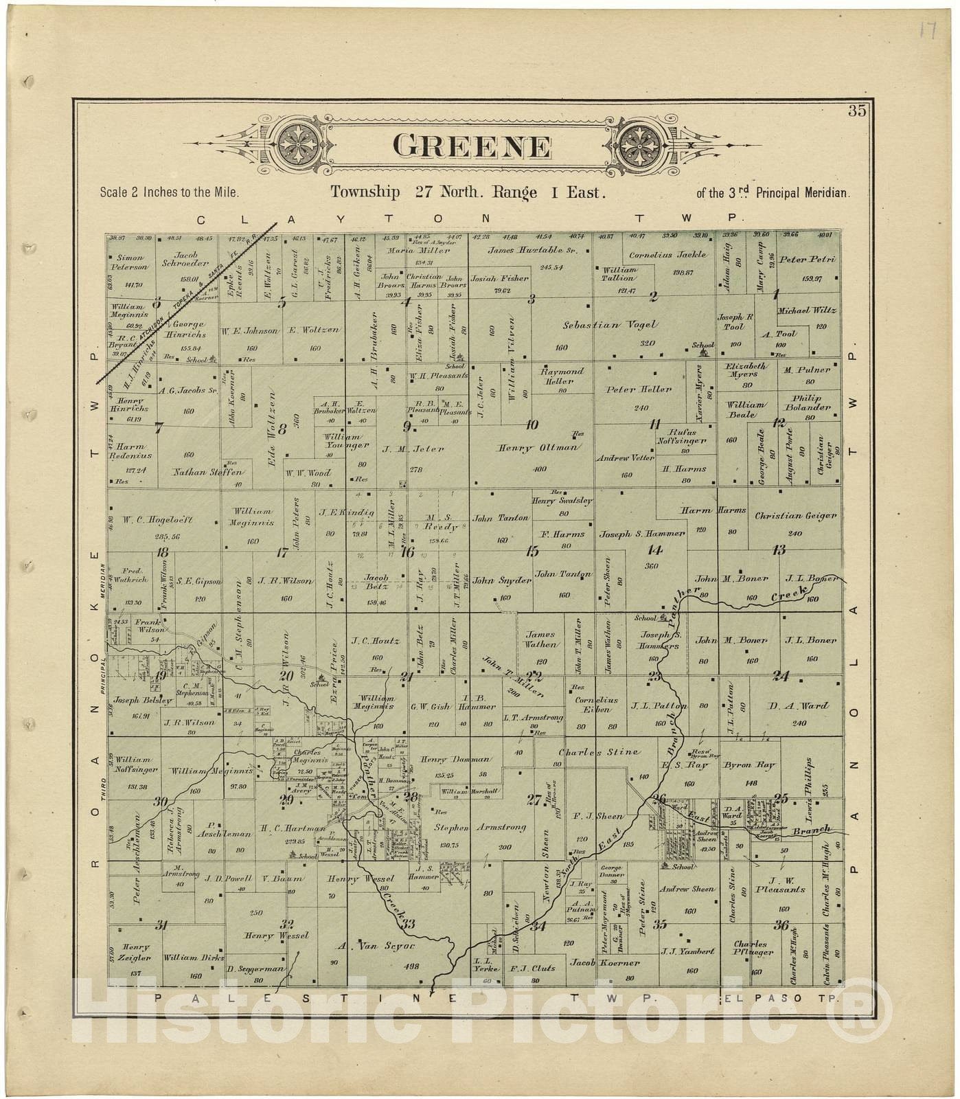 Historic 1893 Map - Plat Book of Woodford County, Illinois - Greene