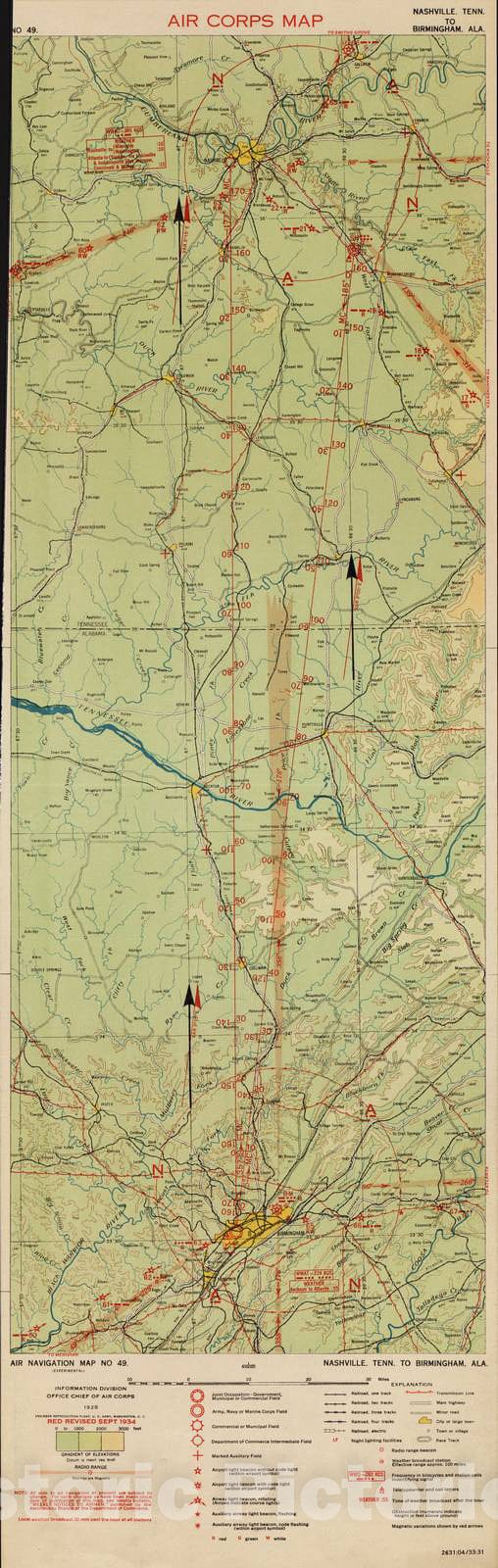 Historic 1924 Map - Aeronautical Strip maps of The United States. - No. 49, 1928 - rev. Sept. 1934 - Air Corps map