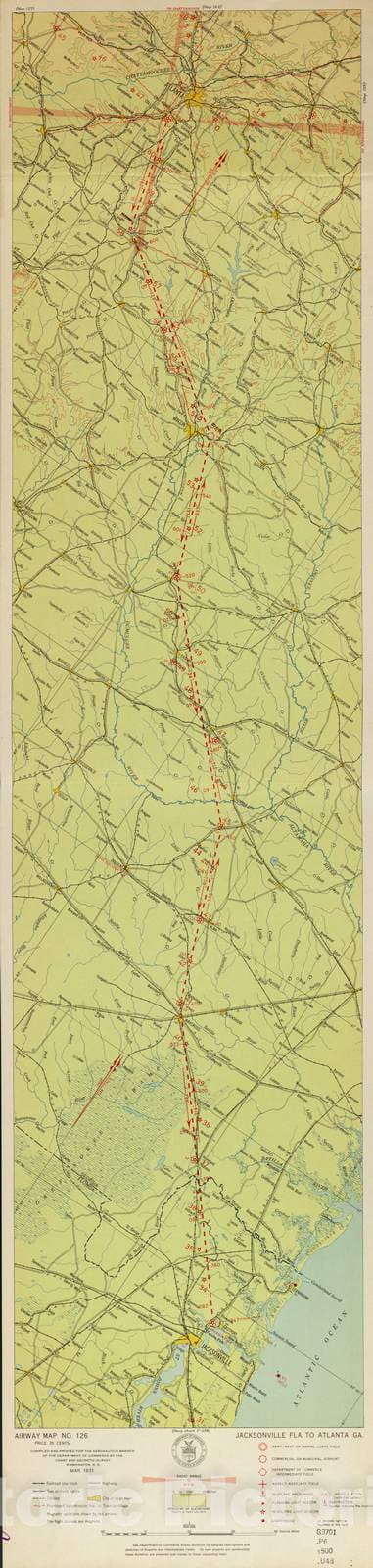 Historic 1924 Map - Aeronautical Strip maps of The United States. - No. 126, 1931 - Air Corps map