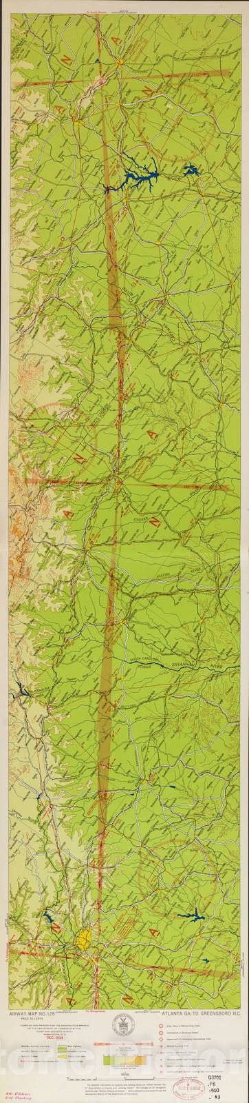 Historic 1924 Map - Aeronautical Strip maps of The United States. - No. 128, 1934 - Air Corps map