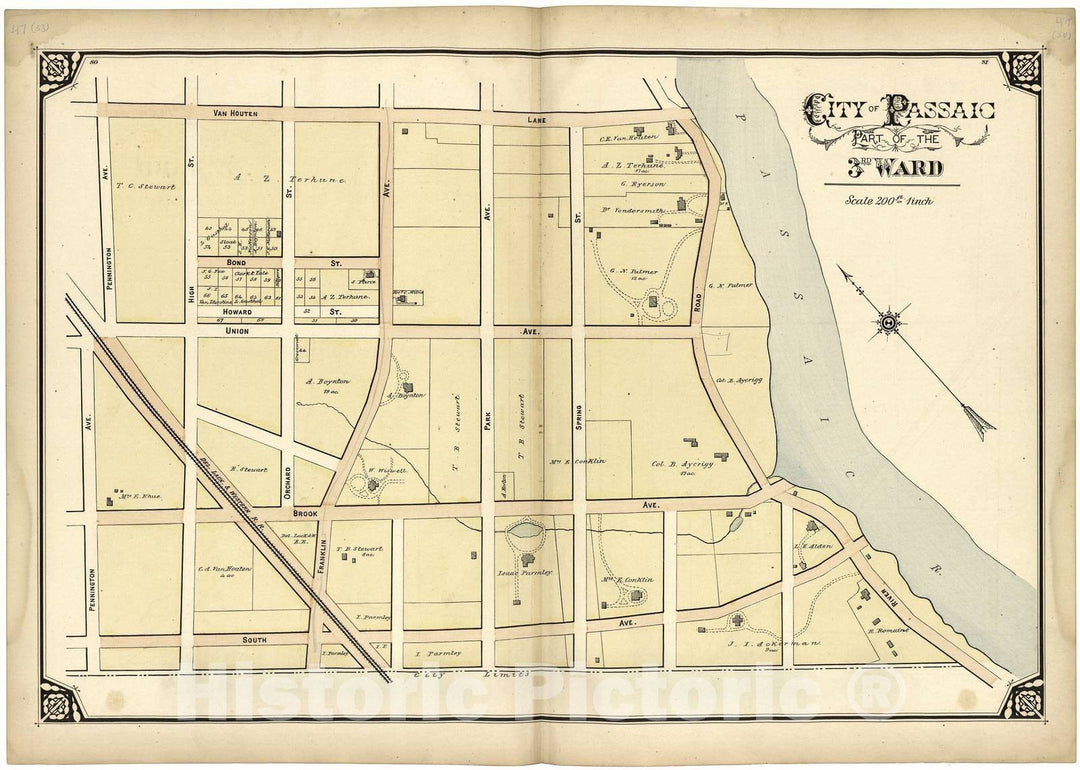 Historic 1877 Map - Atlas of Passaic County, New-Jersey - City of Passaic Part of The 3rd Ward - Atlas of Passaic County, New-Jersey : 3
