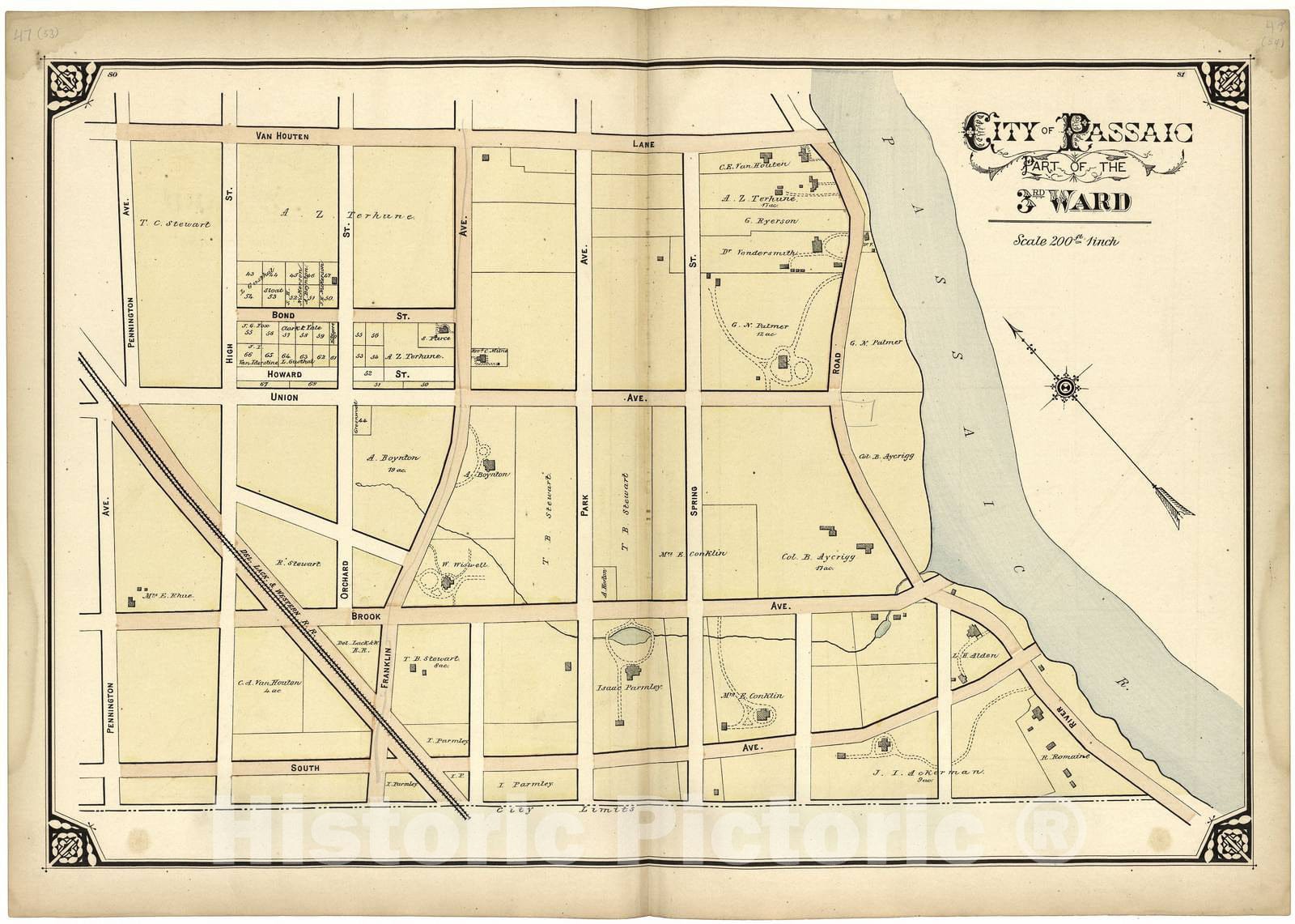 Historic 1877 Map - Atlas of Passaic County, New-Jersey - City of Passaic Part of The 3rd Ward - Atlas of Passaic County, New-Jersey : 3