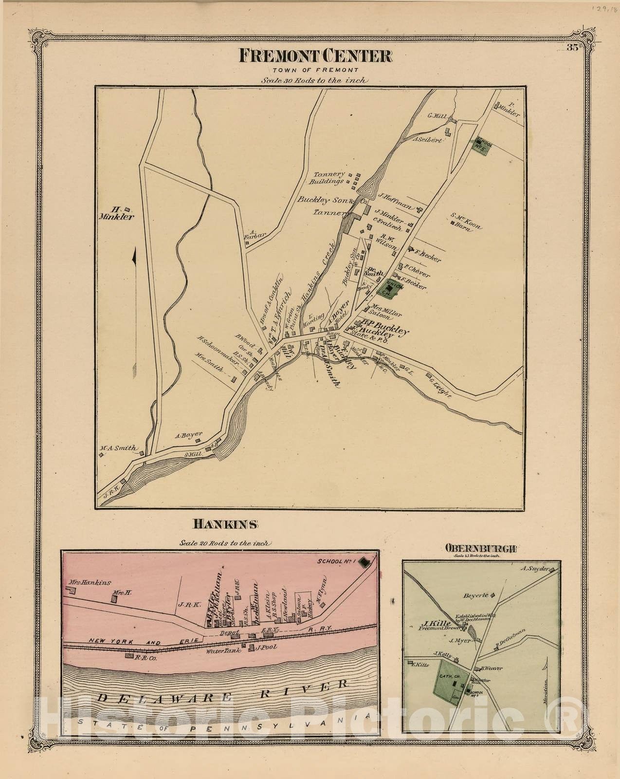 Historic 1875 Map - County Atlas of Sullivan, New York - Fremont