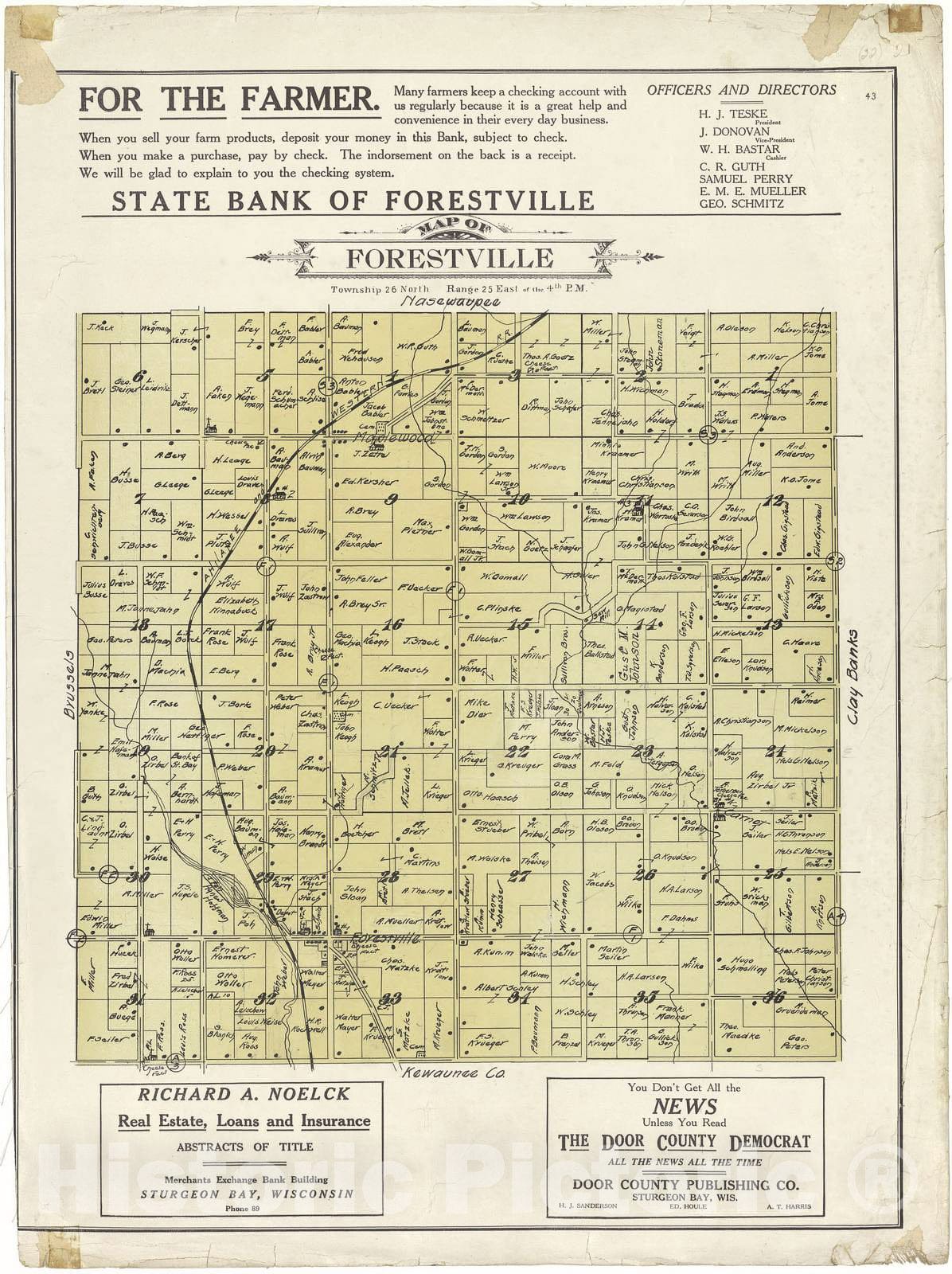 Historic 1914 Map - Atlas of Door County, Wisconsin - Map of Forestville