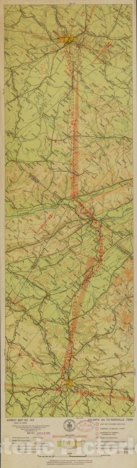 Historic 1924 Map - Aeronautical Strip maps of The United States. - No. 143, 1931 - Air Corps map