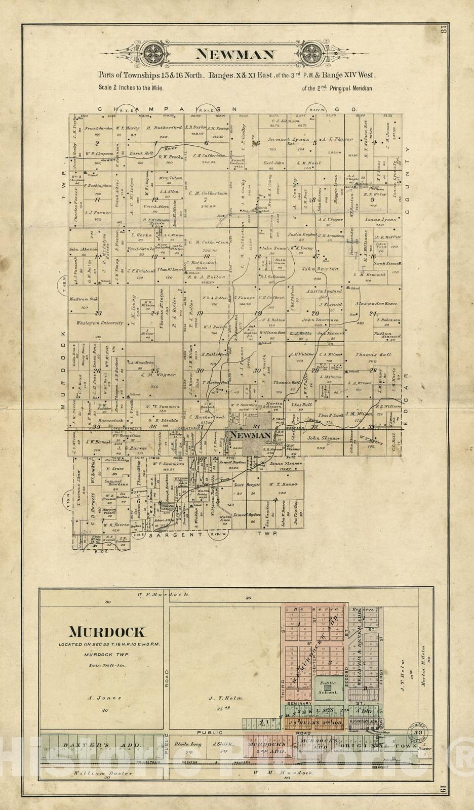 Historic 1893 Map - Plat Book of Douglas Co, Illinois - Newman; Murdok - Plat Book of Douglas County, Illinois