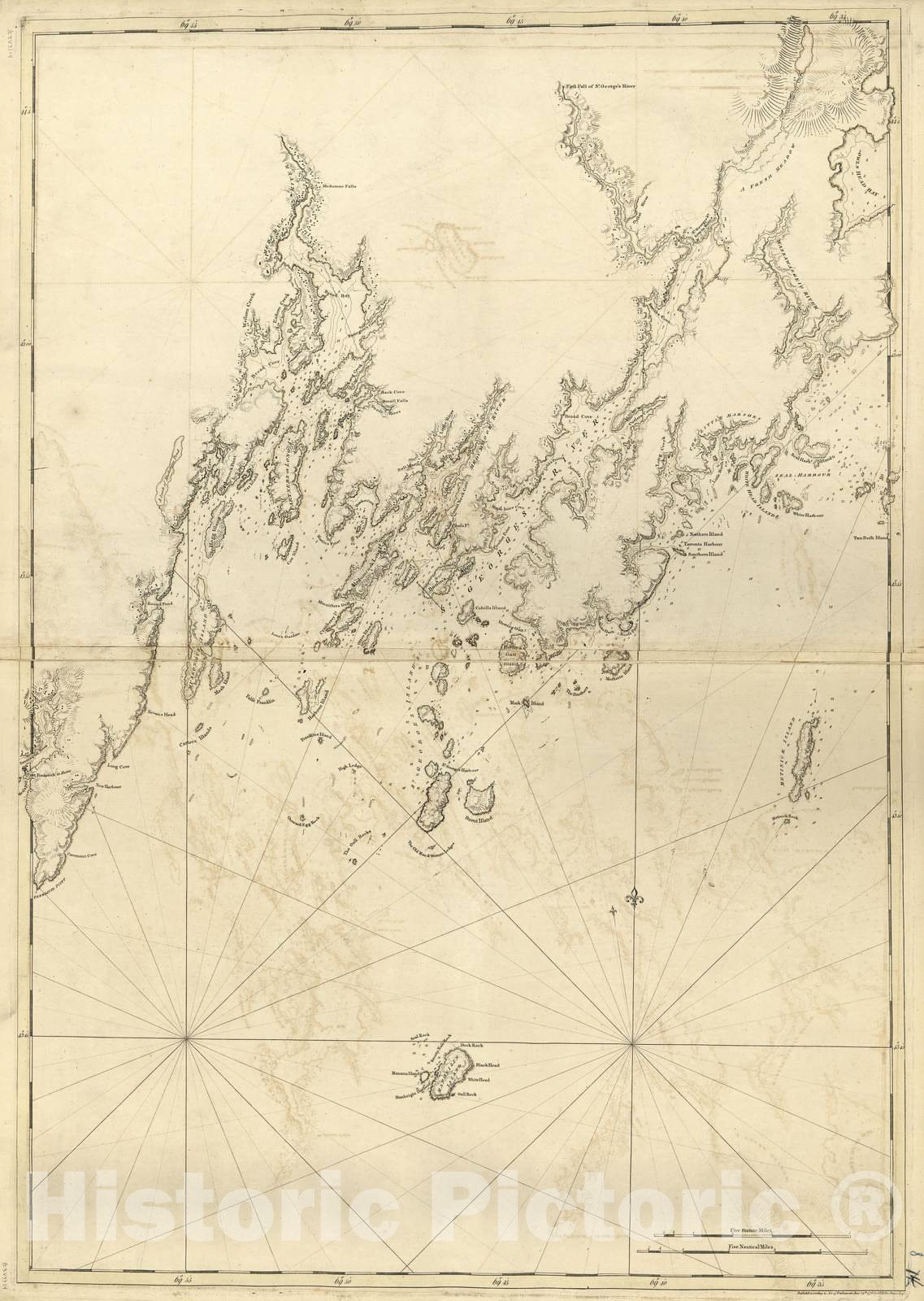 Historic 1800 Map - The Atlantic Neptune - Coast of Maine from Pemaquid Point to Owl's Head Bay