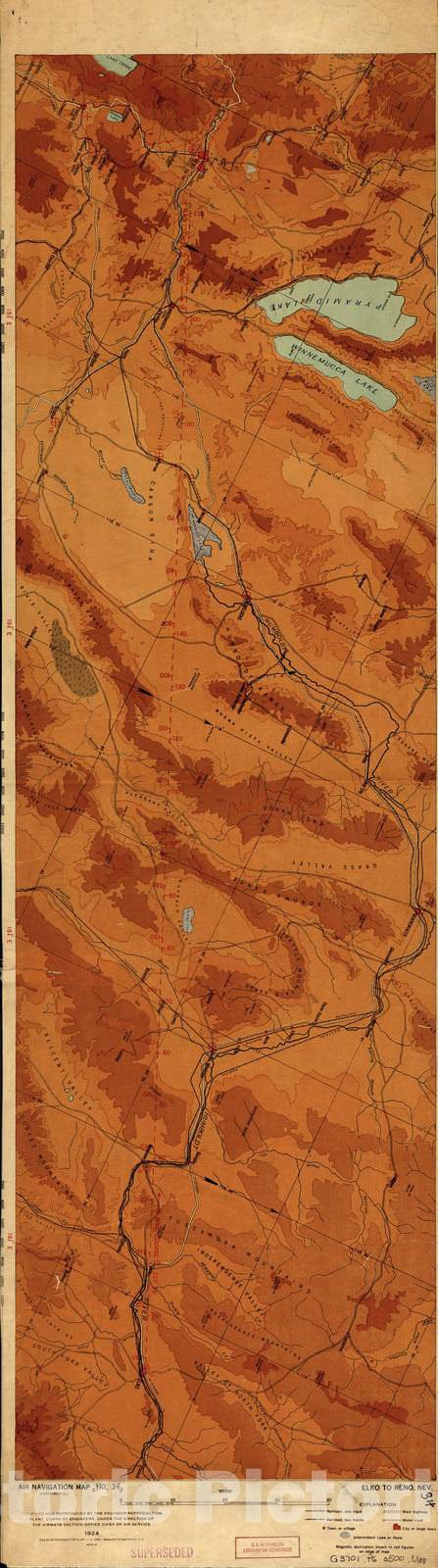 Historic 1924 Map - Aeronautical Strip maps of The United States. - No. 34, 1924 - Air Corps map
