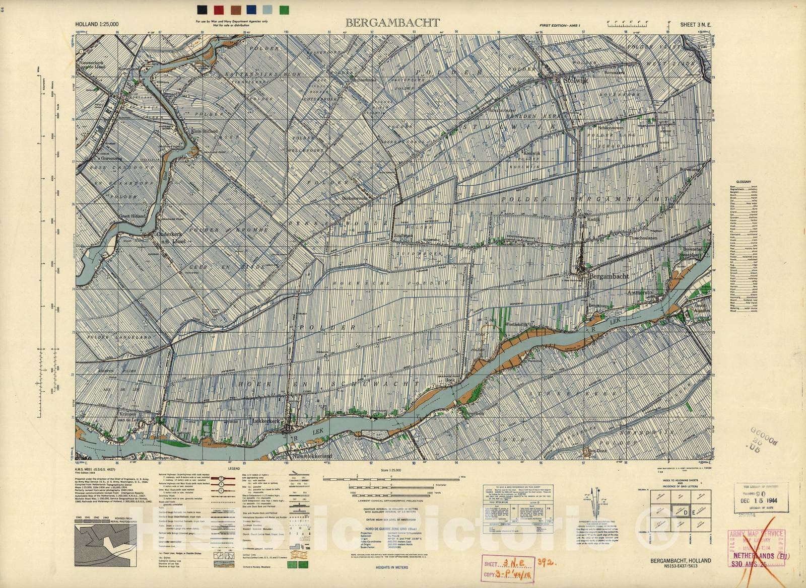 Historic 1943 Map - Holland 1:25,000 - Bergambacht, Holland - A.M.S. M831