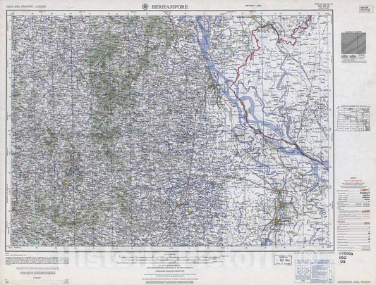 Historic 1955 Map - India and Pakistan 1:250,000. - Behrampore, India, 1964