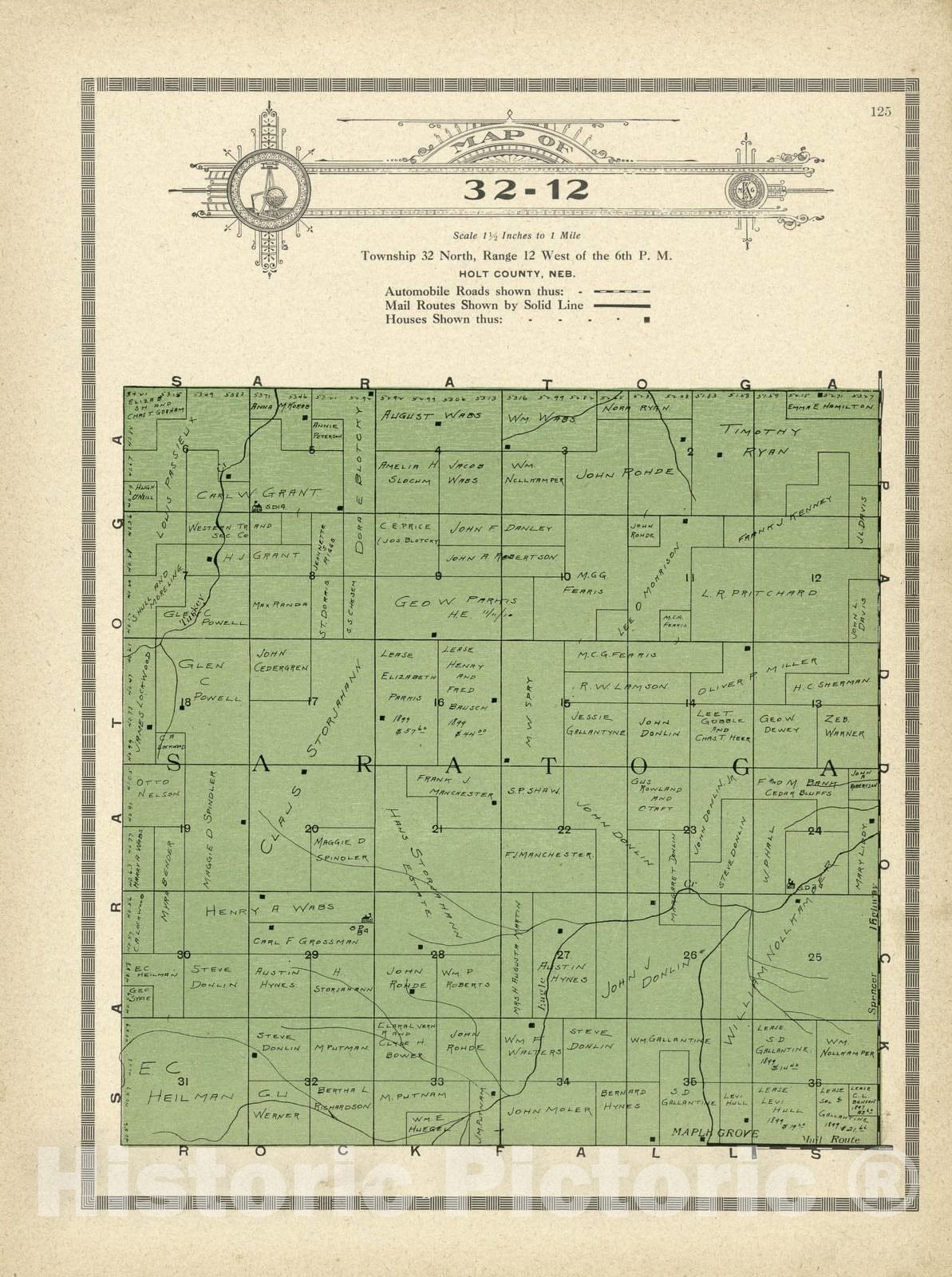 Historic 1915 Map - Atlas and plat Book of Holt County, Nebraska - Map of 32-12 - Standard Atlas and Directory of Holt County, Nebraska