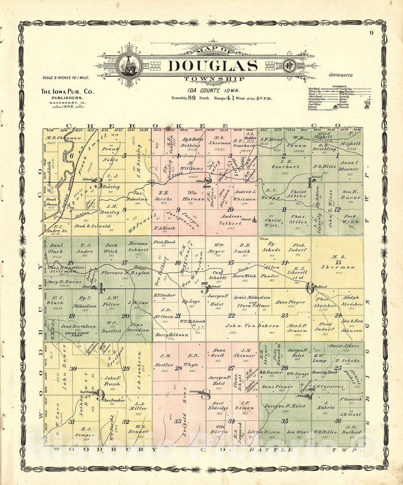 Historic 1906 Map - Atlas of Ida County, Iowa - Map of Douglas Township