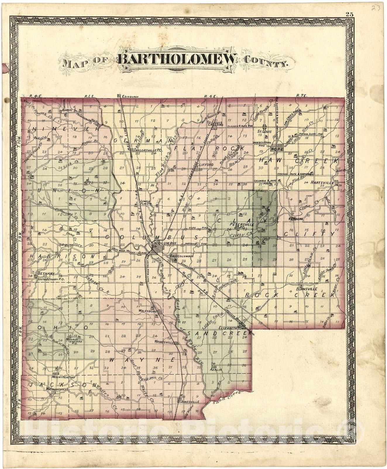 Historic 1879 Map - Atlas of Bartholomew Co, Indiana - Map of Bartholomew County - Atlas of Bartholomew County, Indiana