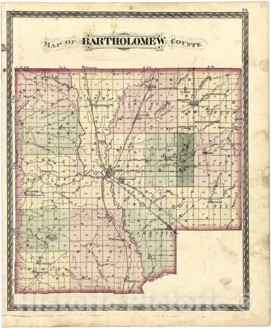 Historic 1879 Map - Atlas of Bartholomew Co, Indiana - Map of Bartholomew County - Atlas of Bartholomew County, Indiana