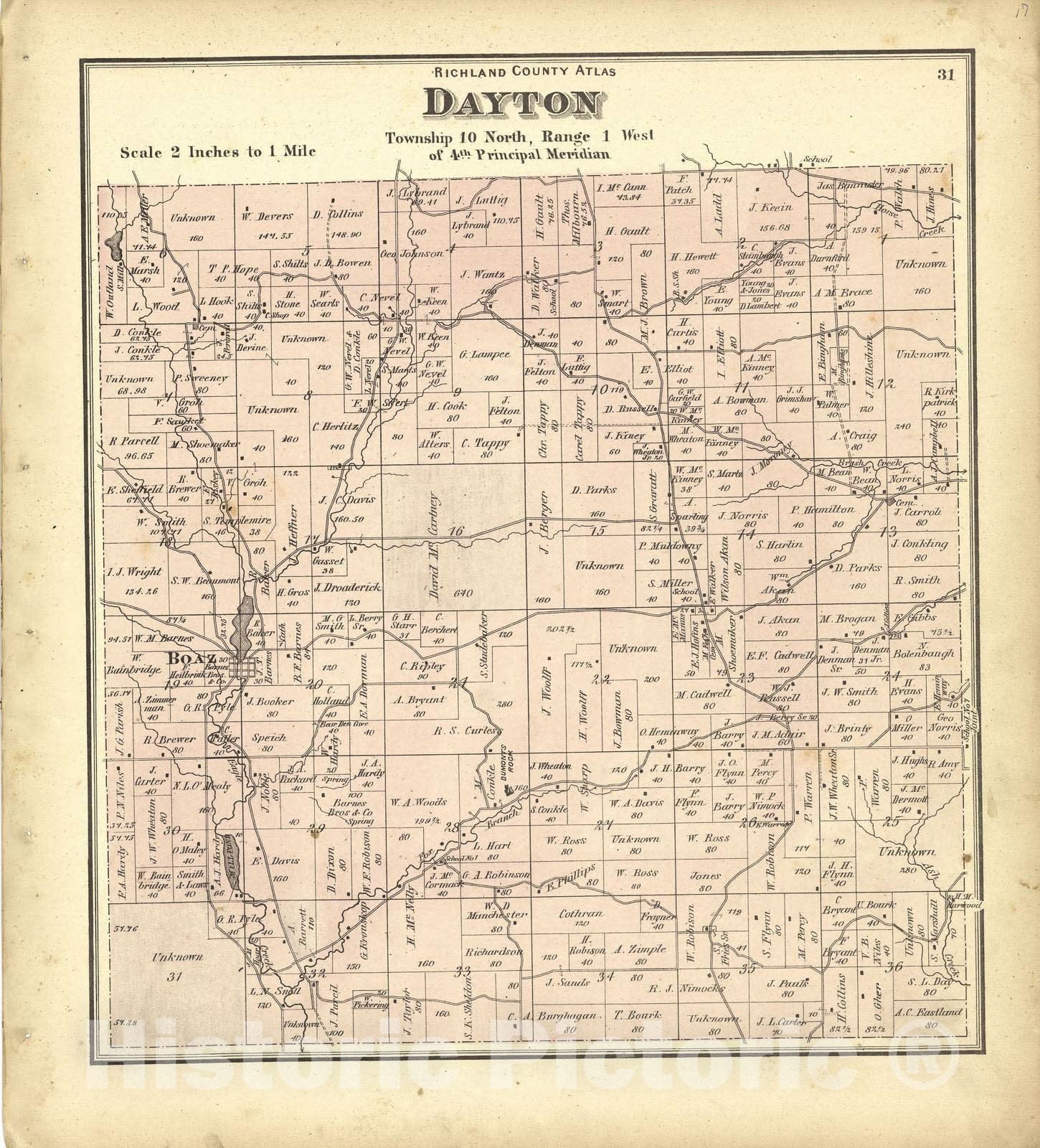 Historic 1874 Map - Atlas of Richland Co, Wisconsin - Map of Dayton - Atlas of Richland County, Wisconsin