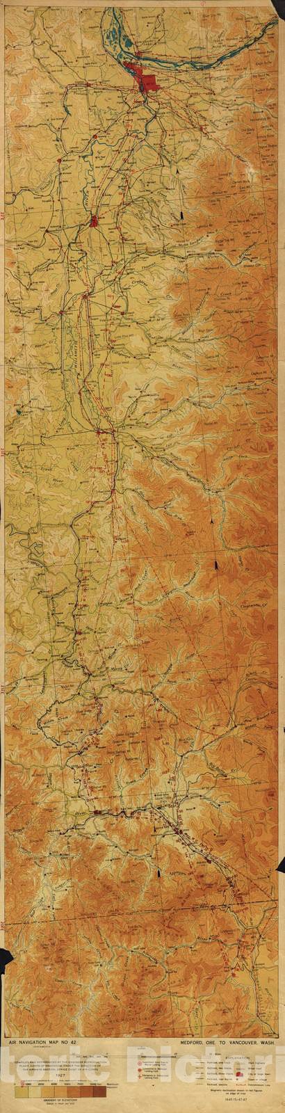 Historic 1924 Map - Aeronautical Strip maps of The United States. - No. 42, 1927 - Air Corps map