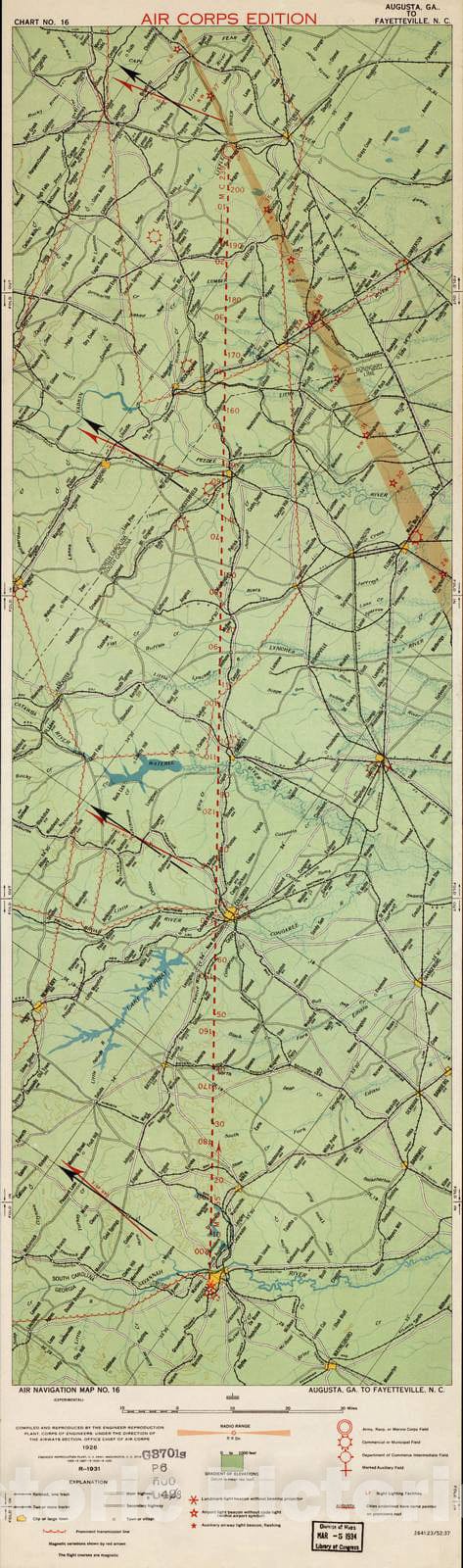 Historic 1924 Map - Aeronautical Strip maps of The United States. - No. 16, 1926 - rev. 1931 - Air Corps map