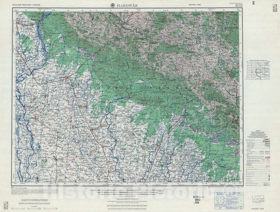 Historic 1955 Map - India and Pakistan 1:250,000. - Hardwar, 1958