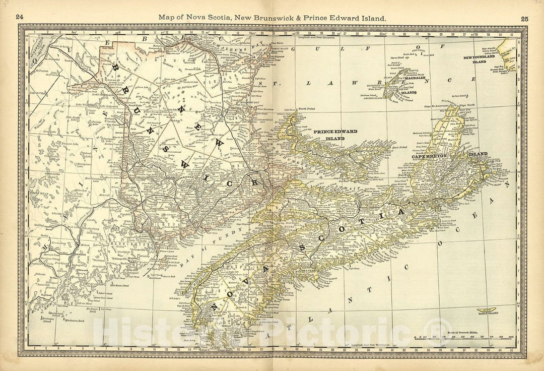 Historic 1882 Map - Historical Hand-Atlas, Illustrated - Map of Nova Scotia, New Brunswick & Prince Edward Island - Historical Hand Atlas, Illustrated, General & Local
