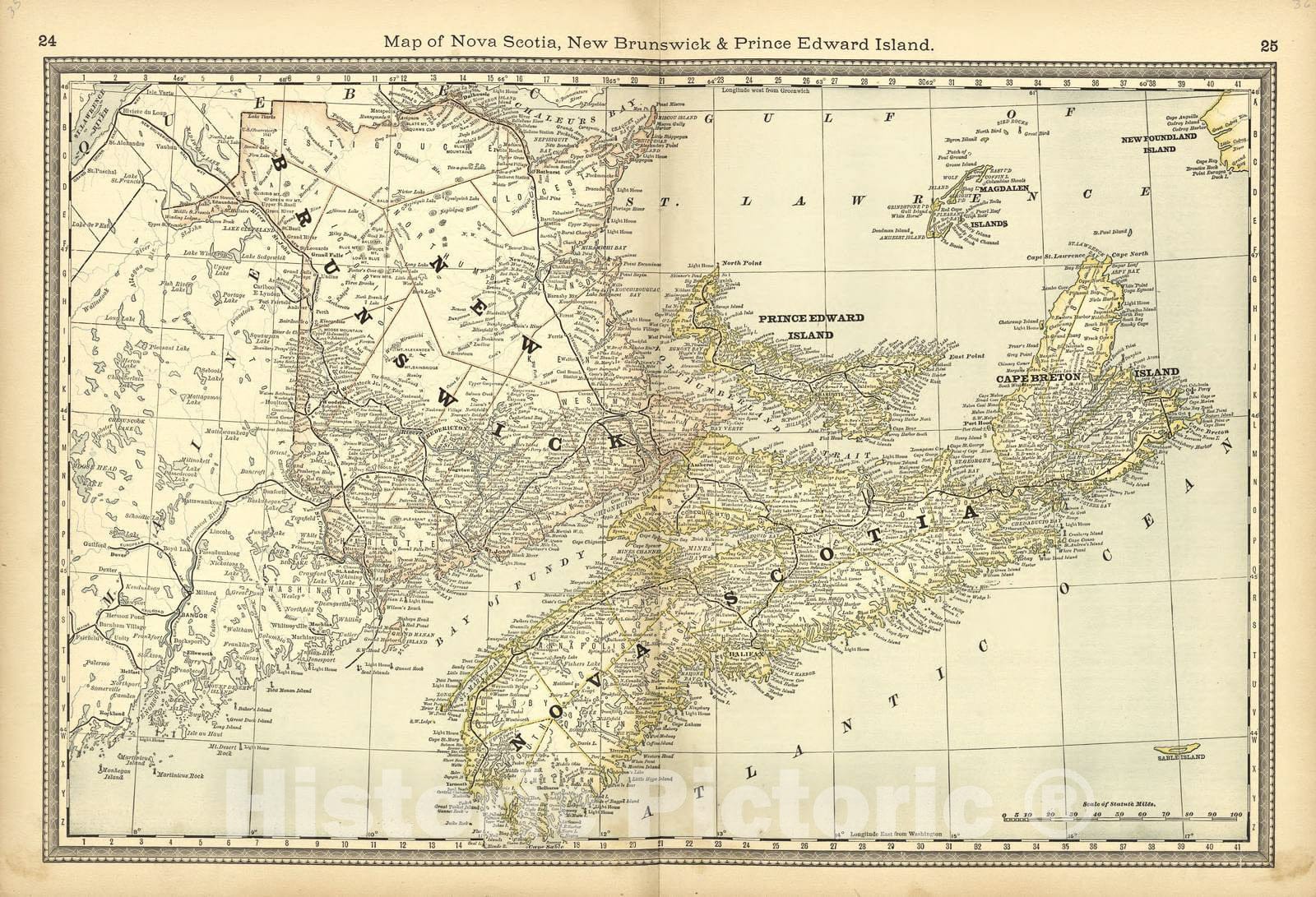 Historic 1882 Map - Historical Hand-Atlas, Illustrated - Map of Nova Scotia, New Brunswick & Prince Edward Island - Historical Hand Atlas, Illustrated, General & Local