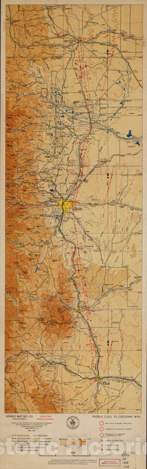 Historic 1924 Map - Aeronautical Strip maps of The United States. - No. 131, 1930 - Air Corps map