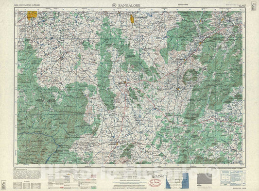 Historic 1955 Map - India and Pakistan 1:250,000. - Bangalore, 1959