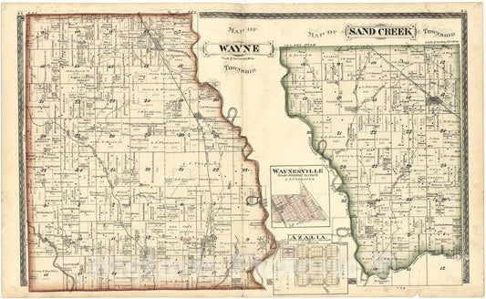 Historic 1879 Map - Atlas of Bartholomew Co, Indiana - Map of Wayne Township; Map of Sand Creek Township - Atlas of Bartholomew County, Indiana